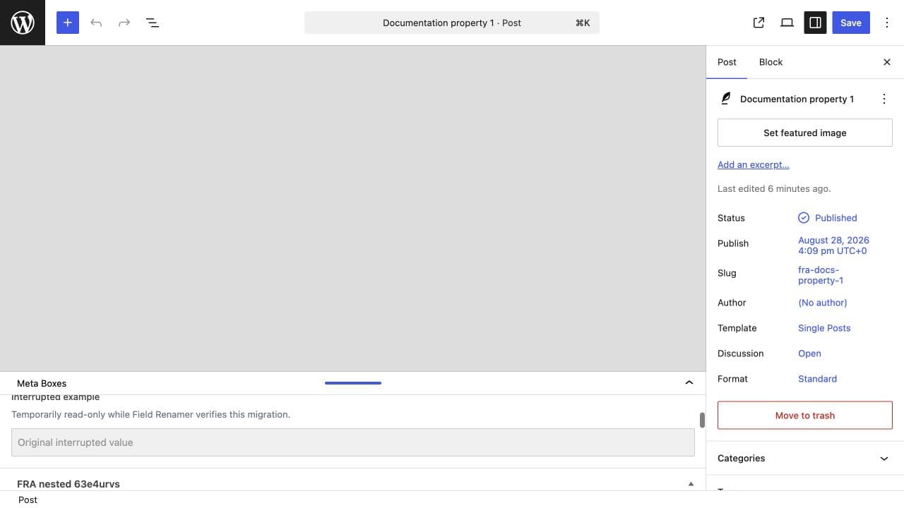Affected ACF field displayed as read-only during a migration